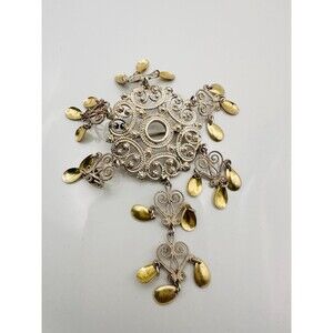 Vintage Norway large 830 silver gold two tone brooch